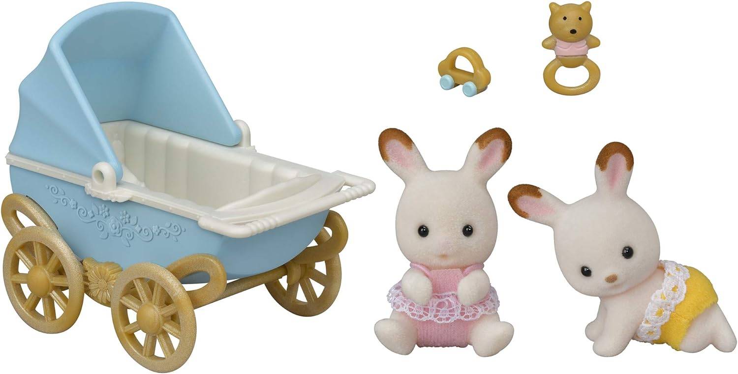 Sylvanian Families: Chocolate Rabbit Twins & Baby Carriage Set [Epoch]