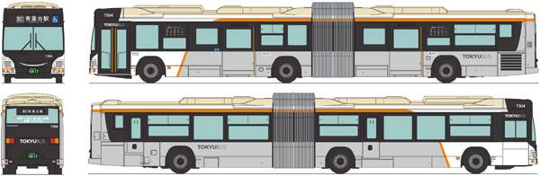 The Bus Collection: Tokyu Bus Tandem Liner No. 7304 (Orange Band) (Articulated Bus) (Plastic Model) [Tomytec]